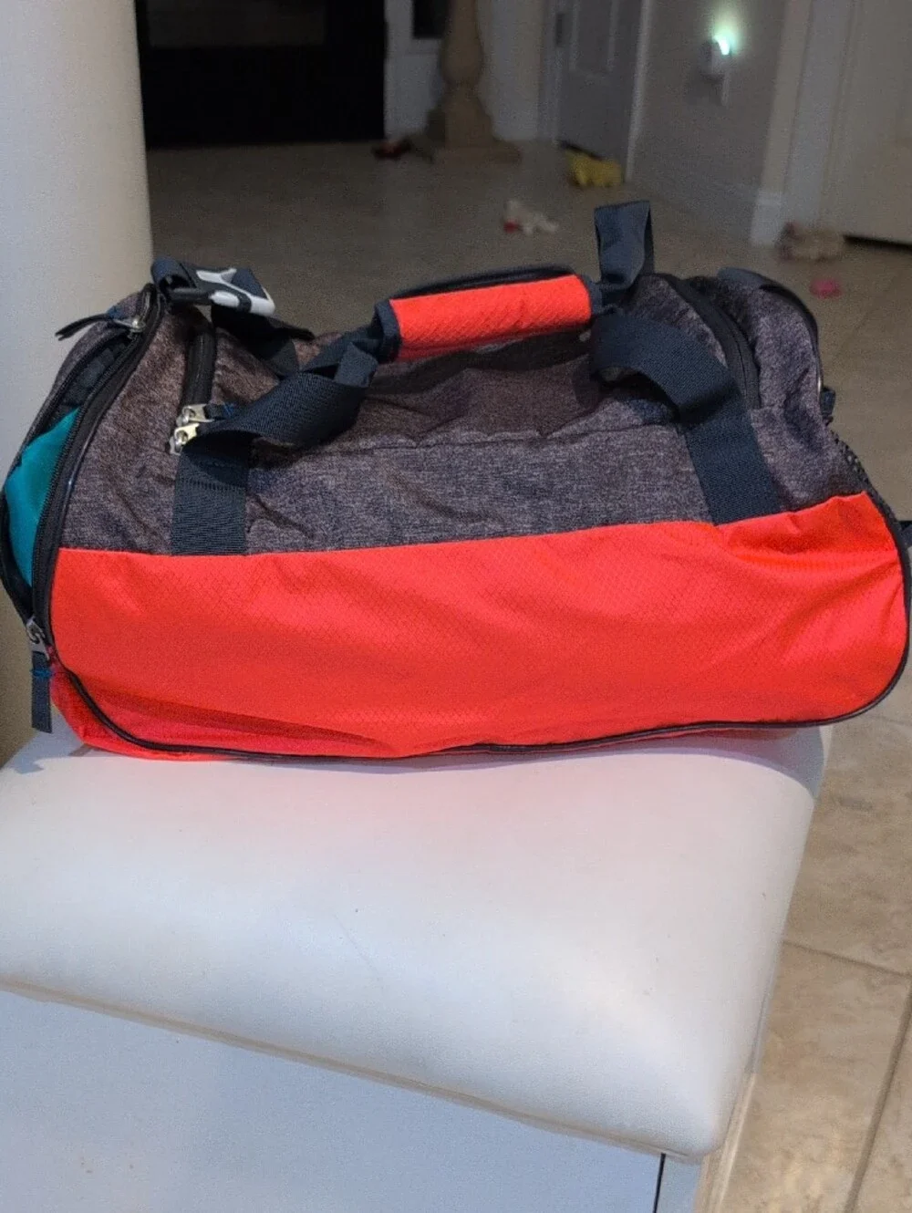 Adidas Squad 3 Red and Gray Duffel Bag with Teal Accent
